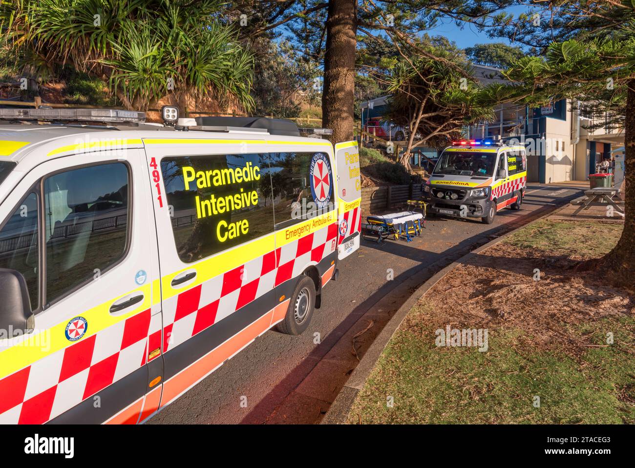 New South Wales Ambulance paramedics attending a beach in the NSW north