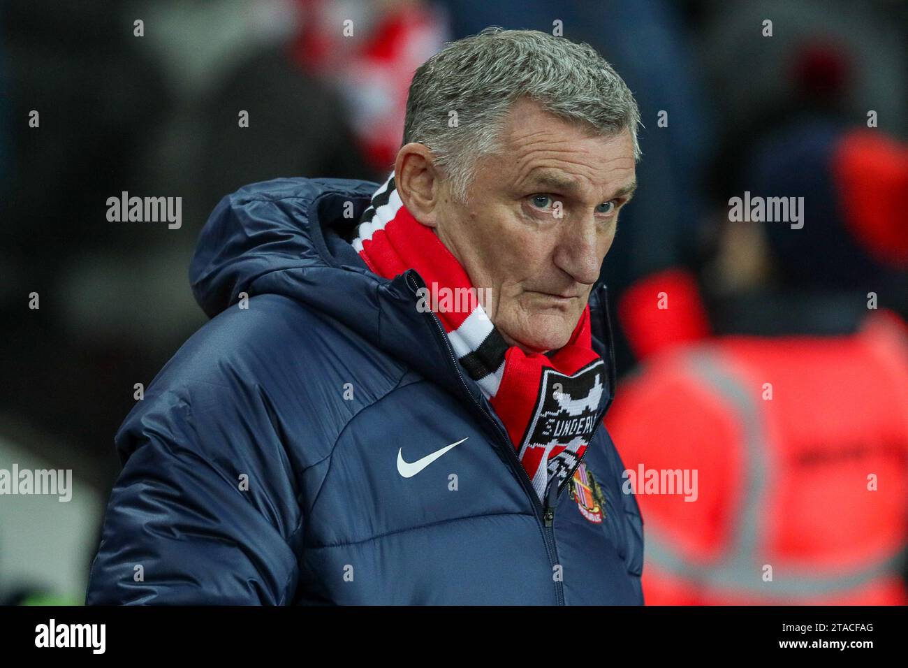 Manager of Sunderland, Tony Mowbray - Sunderland v Huddersfield Town, Sky Bet Championship, Stadium of Light, Sunderland, UK - 29th November 2023 Editorial Use Only - DataCo restrictions apply Stock Photo