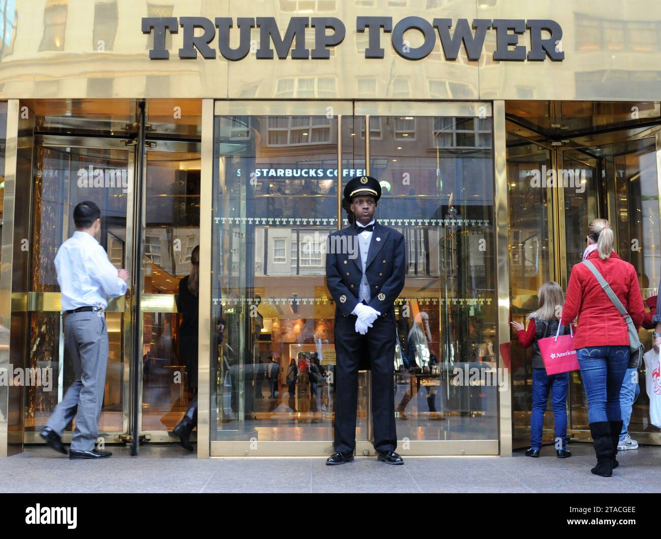 NEW YORK, NEW YORK - NOV 10, 2011: Entrance to Trump Tower on 56th street and 5th avenue in Manhattan. Stock Photo