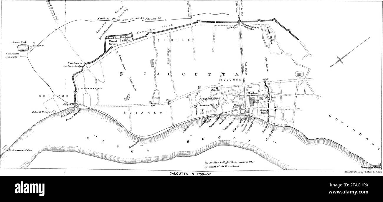 Map of Kolkata 1756-57 Stock Photo