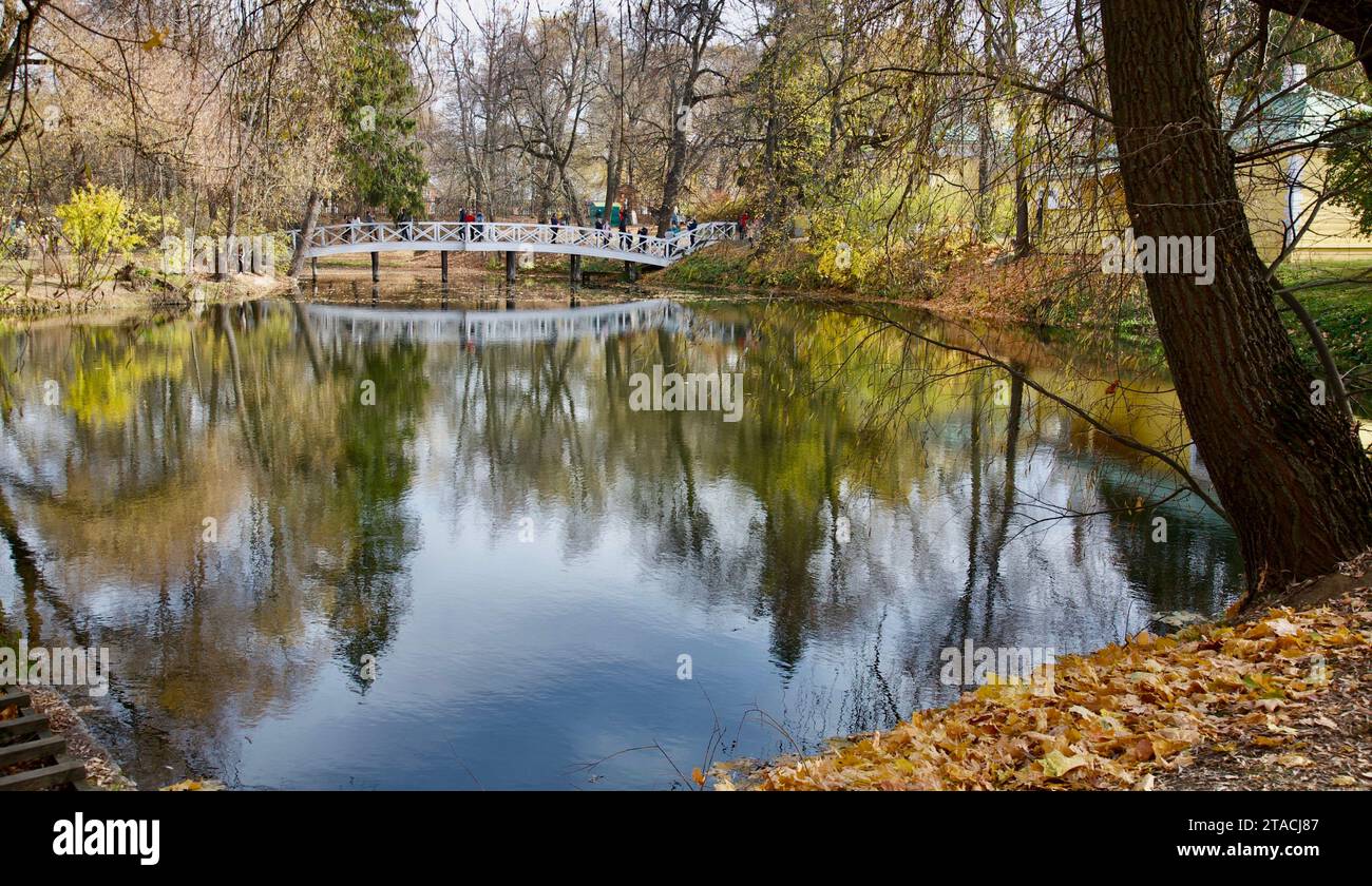 Humpbacked bridge. Upper pond of the estate. Museum-Reserve A.S. Pushkin 'Boldino'. Nizhny Novgorod Region. Stock Photo