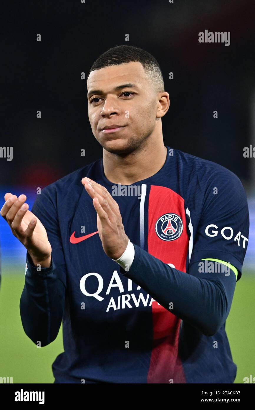 PARIS, FRANCE NOVEMBER 28 Kylian Mbappe of PSG applauds fans during