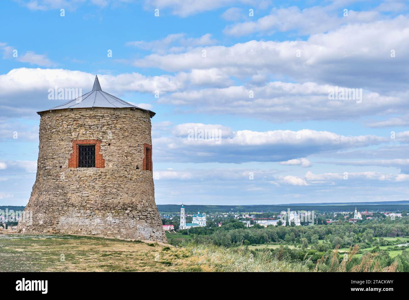 White stone tower, fortress-mosque of 12th century, Yelabuga,Russia. Only surviving structure of military fortress of Volga Bulgarians of pre-Mongol p Stock Photo