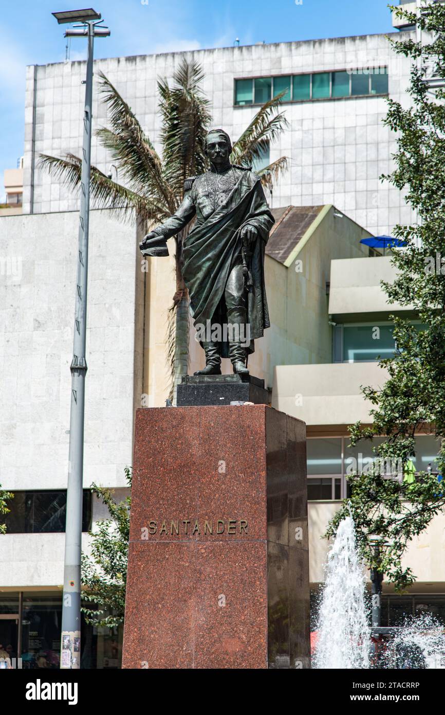A statue of Francisco de Paula Santander at Parque Santander in Bogotá, Colombia Stock Photo