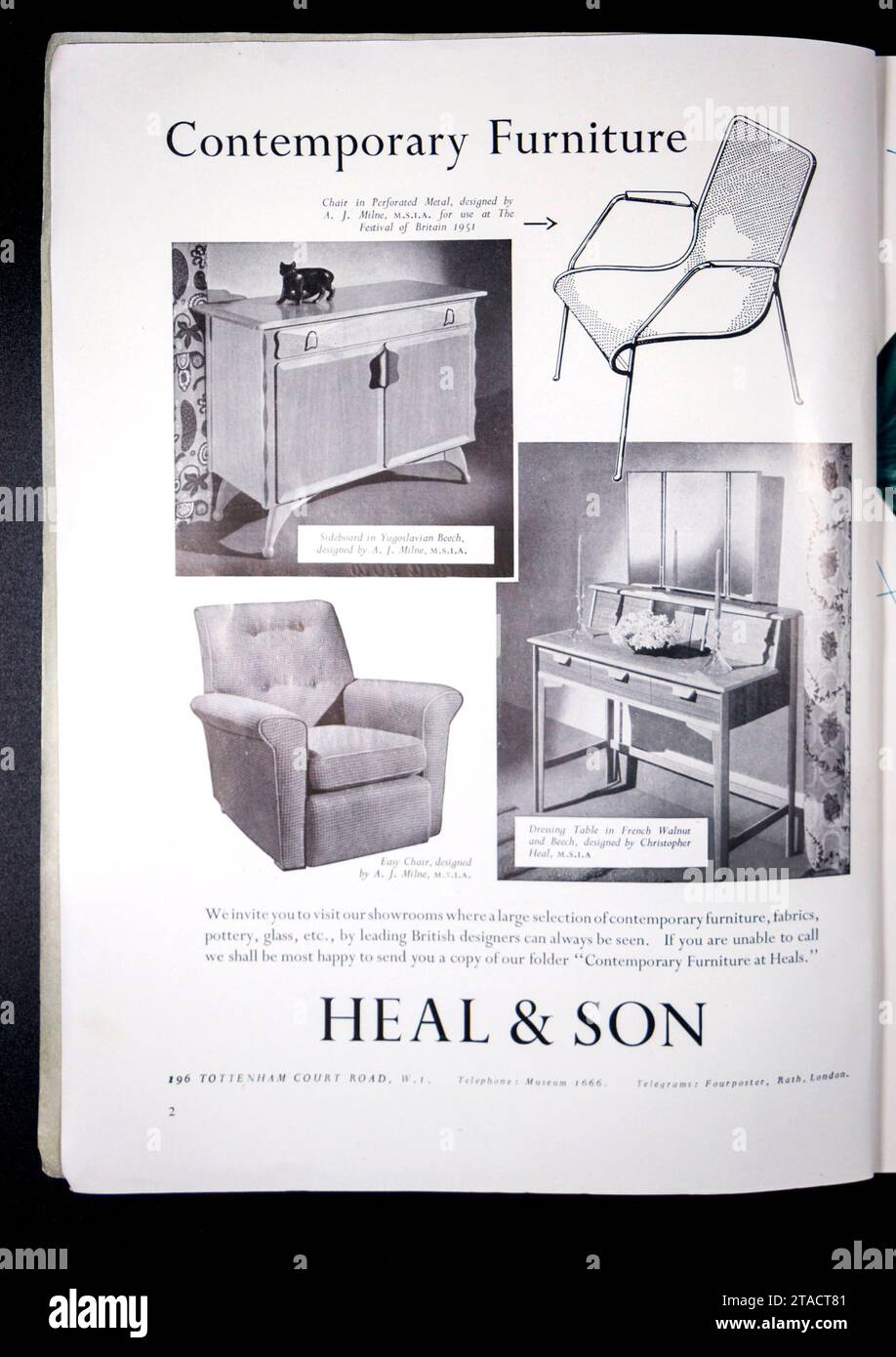 vintage advert for Heals furniture store, Heals and son in festival of