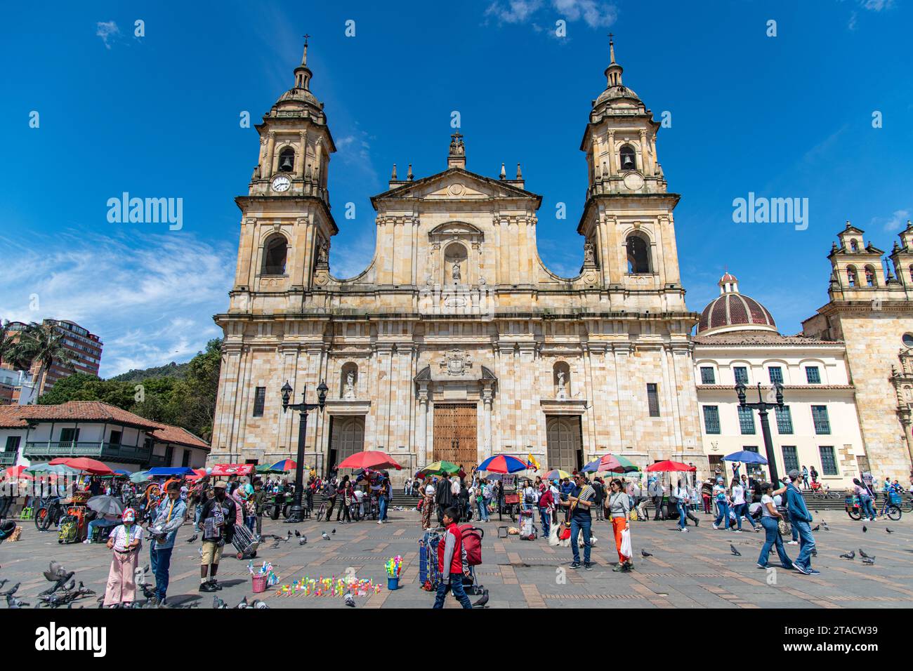 The front entrance of the Catedral Primada de Colombia at Plaza de Bolívar in Bogotá, Colombia Stock Photo