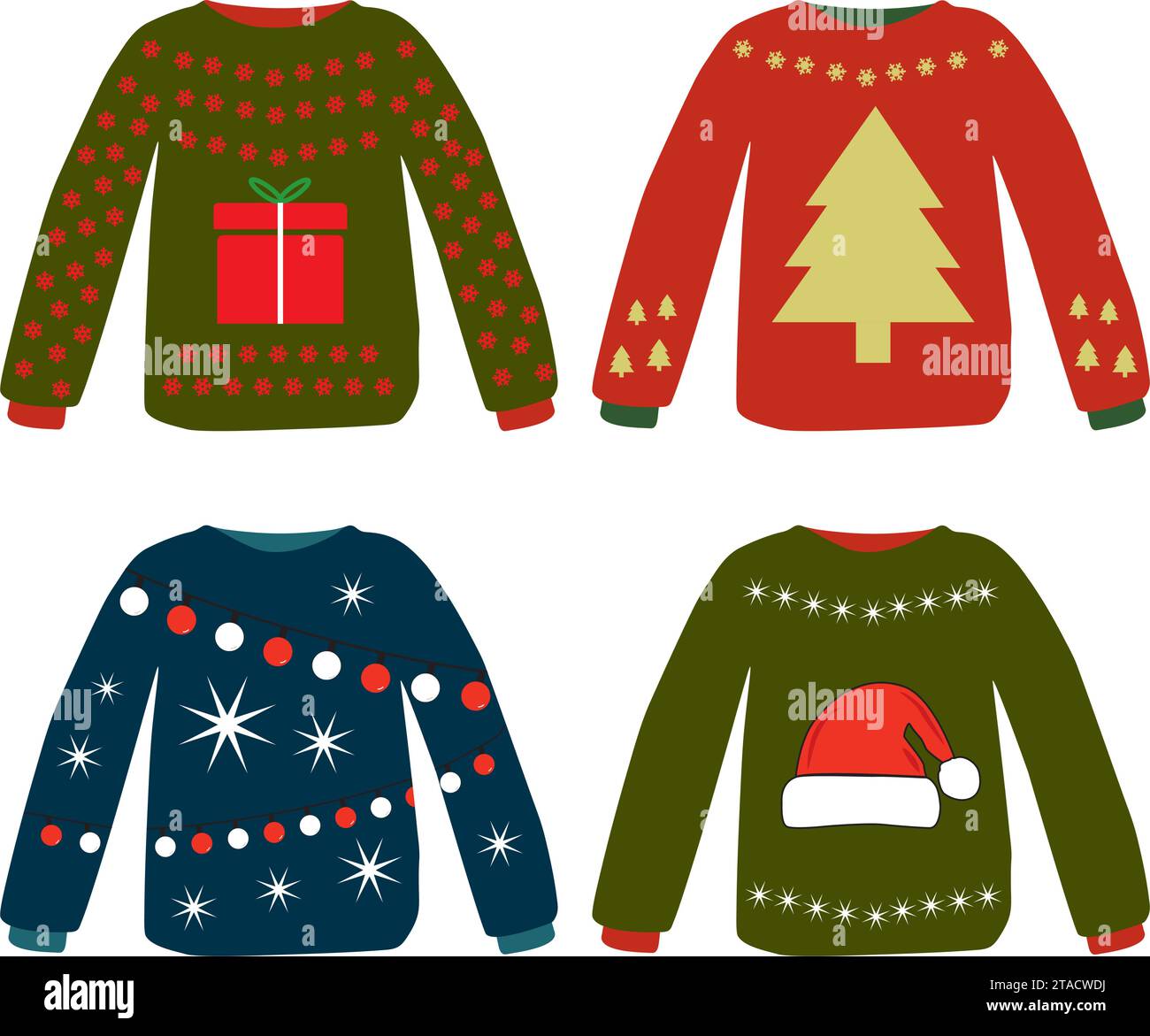 Colored fun christmas sweaters on a white background with copy space Stock Vector