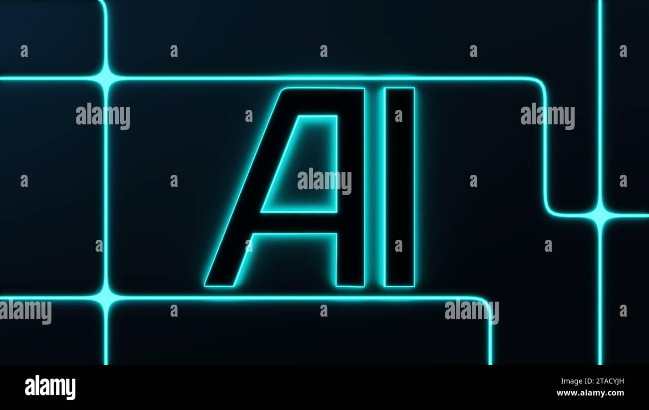 3D rendering of glowing AI letter in the modern futuristic background Stock Photo