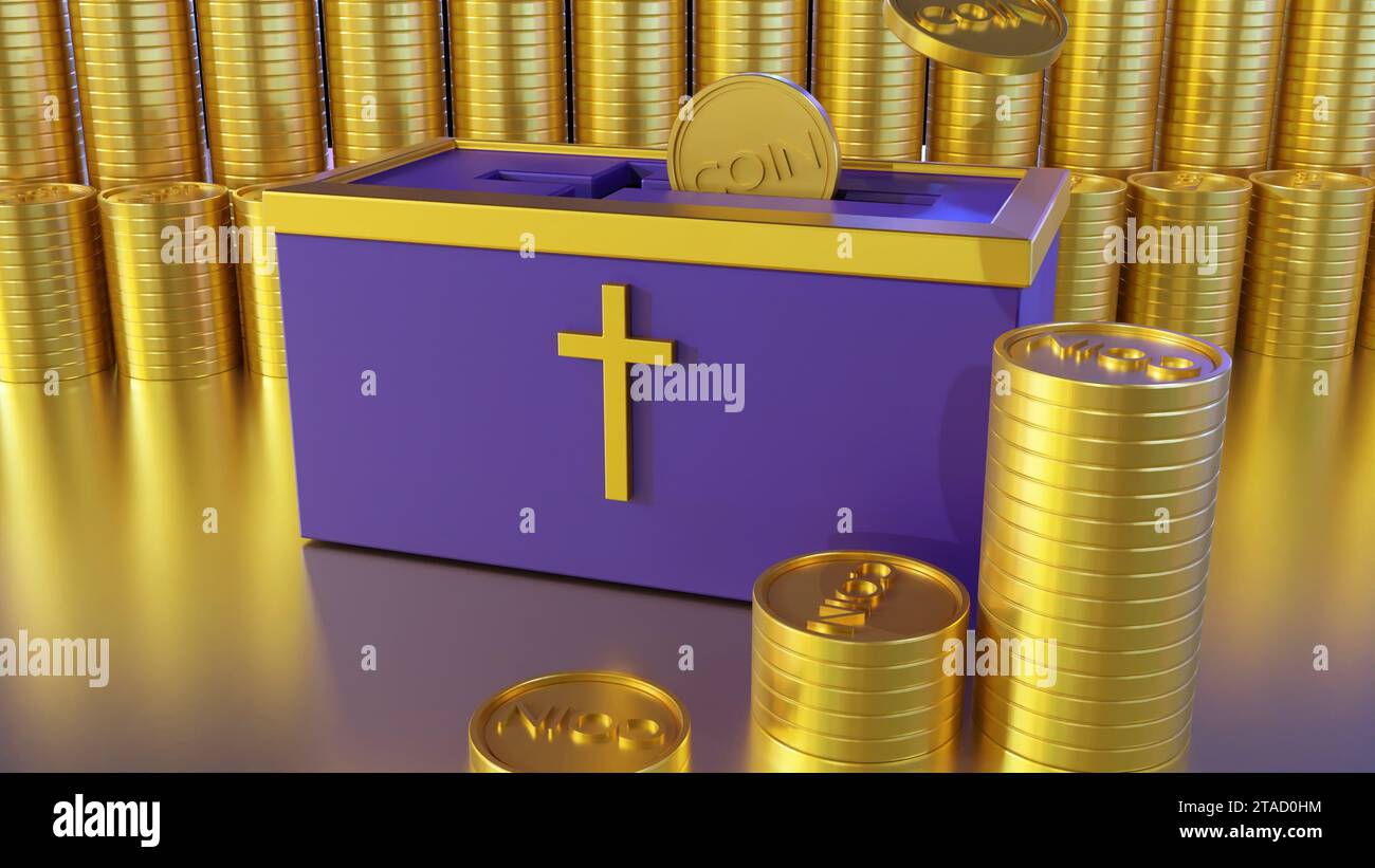 Alms box and money for tithes were used to support the clergy, maintain churches, and assist the poor. Stock Photo
