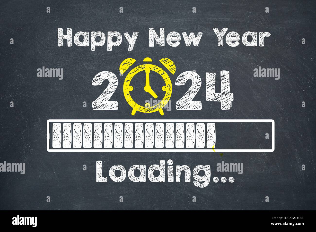 Loading New Year 2024 on Chalkboard Background Stock Photo