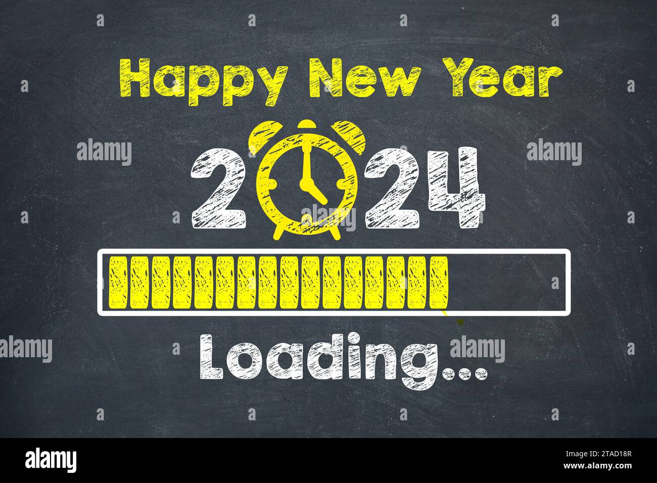 Loading New Year 2024 on Chalkboard Background Stock Photo