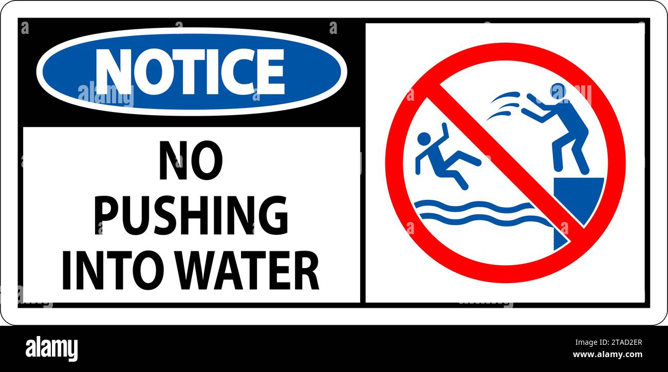 Water Safety Sign Attention, No Pushing Into Water Stock Vector Image
