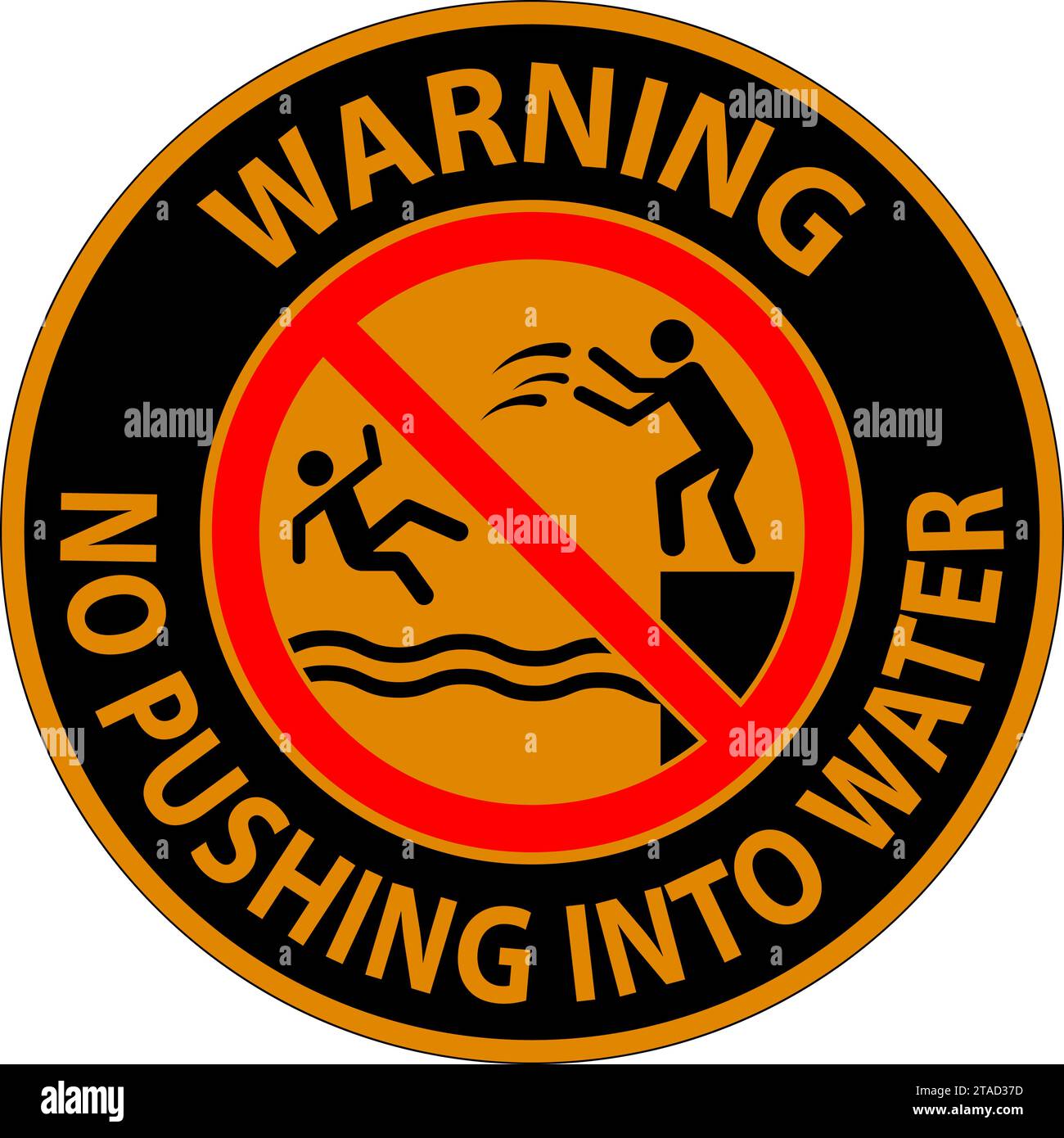 Water Safety Sign Attention, No Pushing Into Water Stock Vector Image
