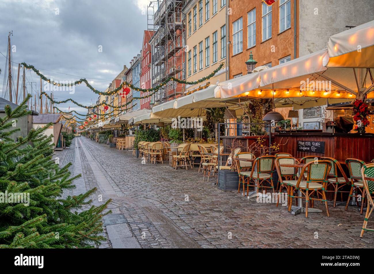 Christmas tree at the promenade along the Nyhavn Canal in Copenhagen, November 25, 2023 Stock Photo