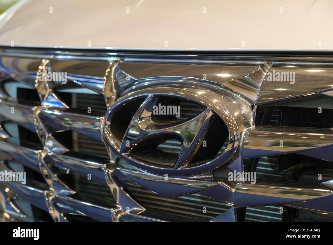 Hyundai electric car logo emblem close up Stock Photo - Alamy
