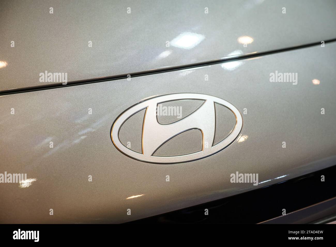 Hyundai electric car logo emblem close up Stock Photo - Alamy