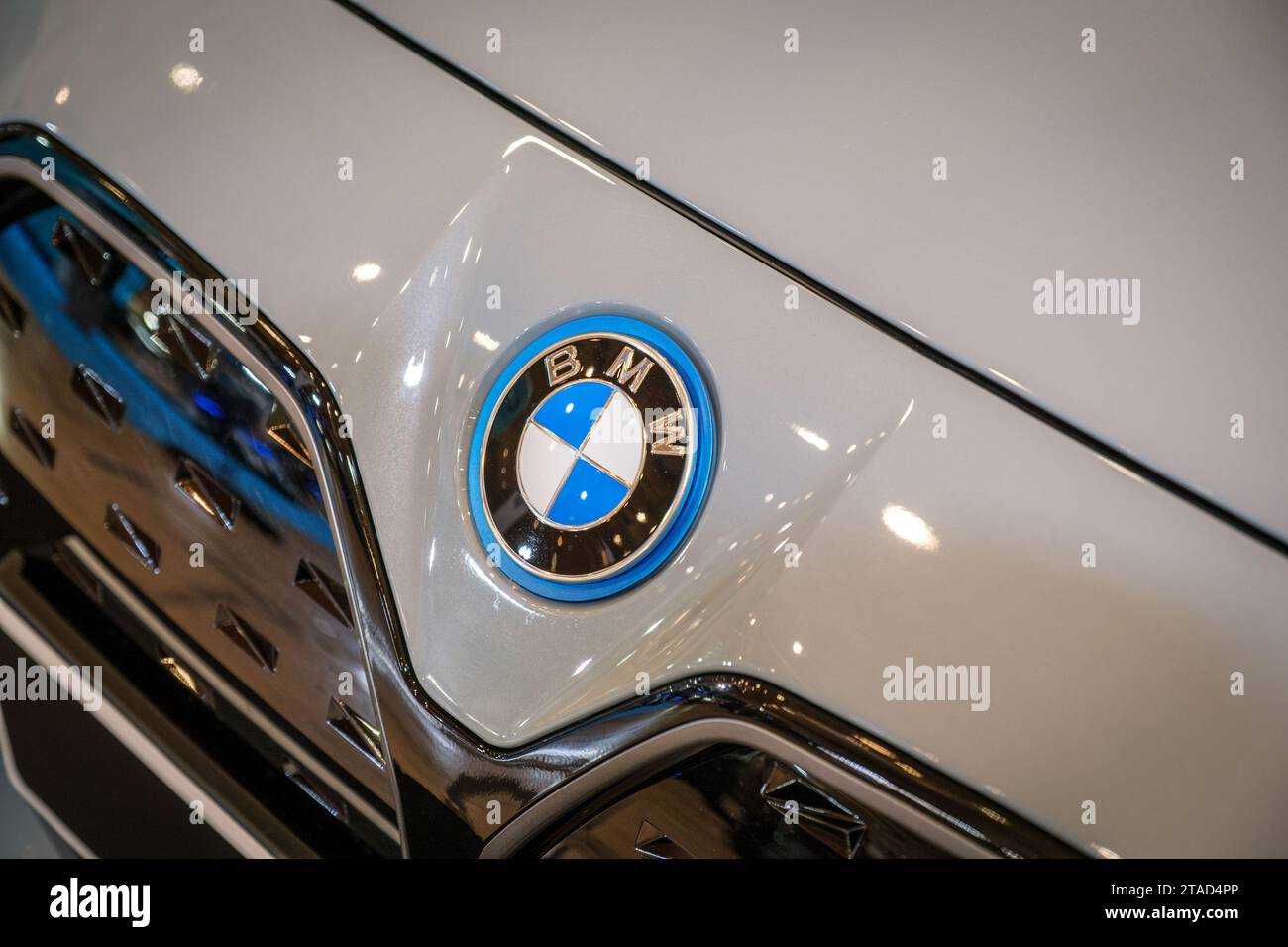 BMW electric car logo emblem close up Stock Photo - Alamy