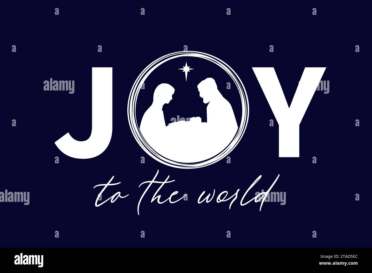 JOY to the world - concept with silhouettes christian Nativity. Christmas  typography t-shirt or scrapbooking design. Xmas social media banners Stock Vector