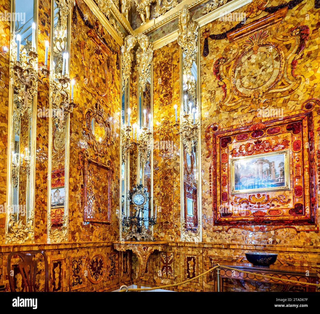 The Amber Room inside Catherine Palace. St. Petersburg Russia Stock Photo