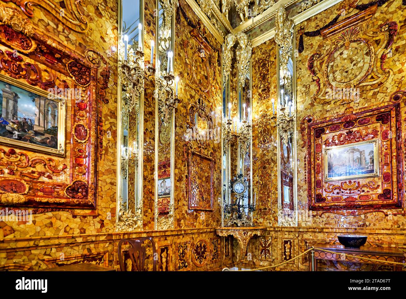 The Amber Room inside Catherine Palace. St. Petersburg Russia Stock Photo
