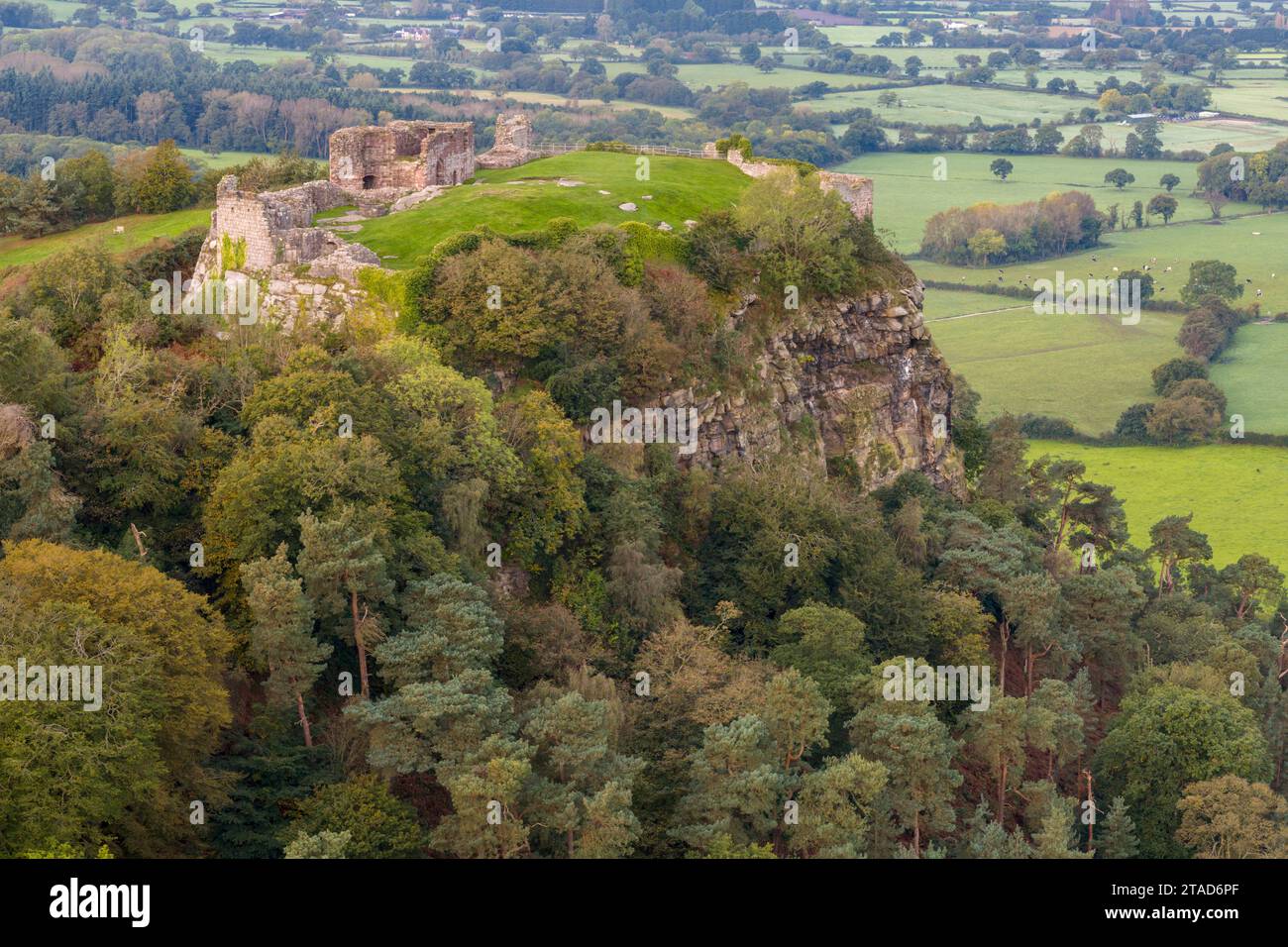 Aerial view of Beeston Castle in Cheshire, England. Autumn (October