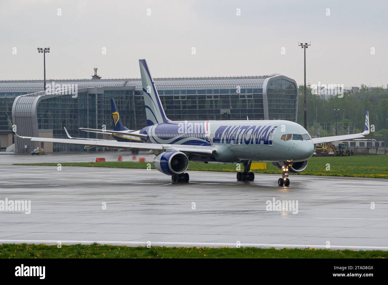 National Airlines Boeing 757-200 taxiing for takeoff from Lviv Airport Stock Photo