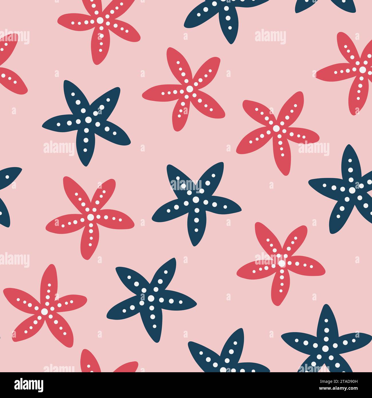 Cute seamless pattern colorful hand drawn pattern with starfish.  Stock Vector