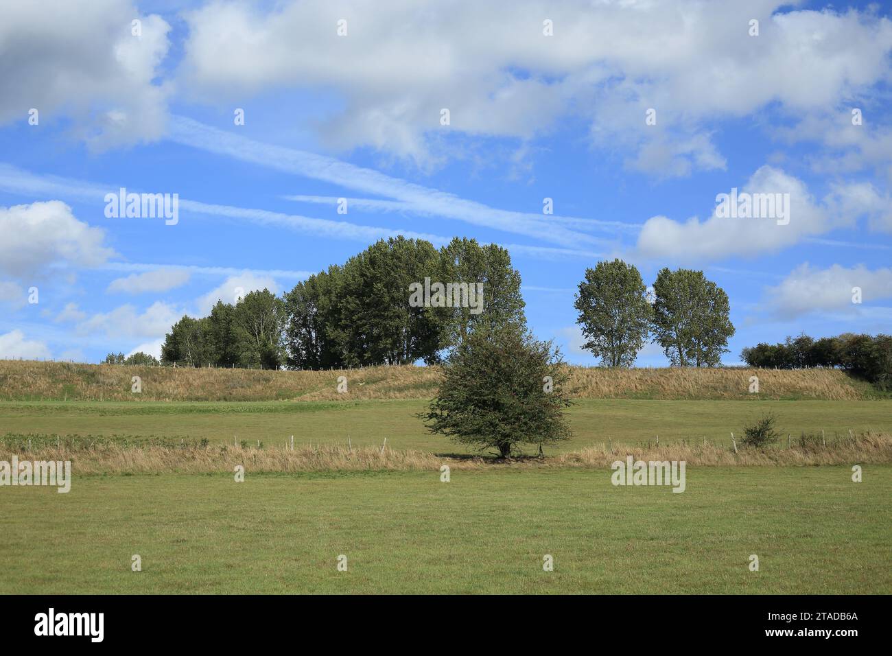 View of The Cliff geological feature on landscape from close to Greenhill Farm, Pluckley