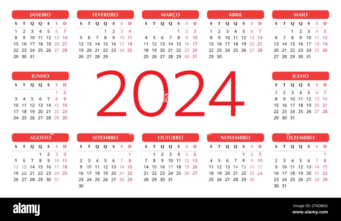 2024 year portuguese calendar. Printable vector month template