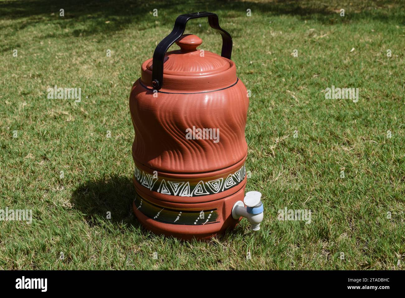 Ecofriendly Earthen clay drinking water pot. Clay water jug pot with