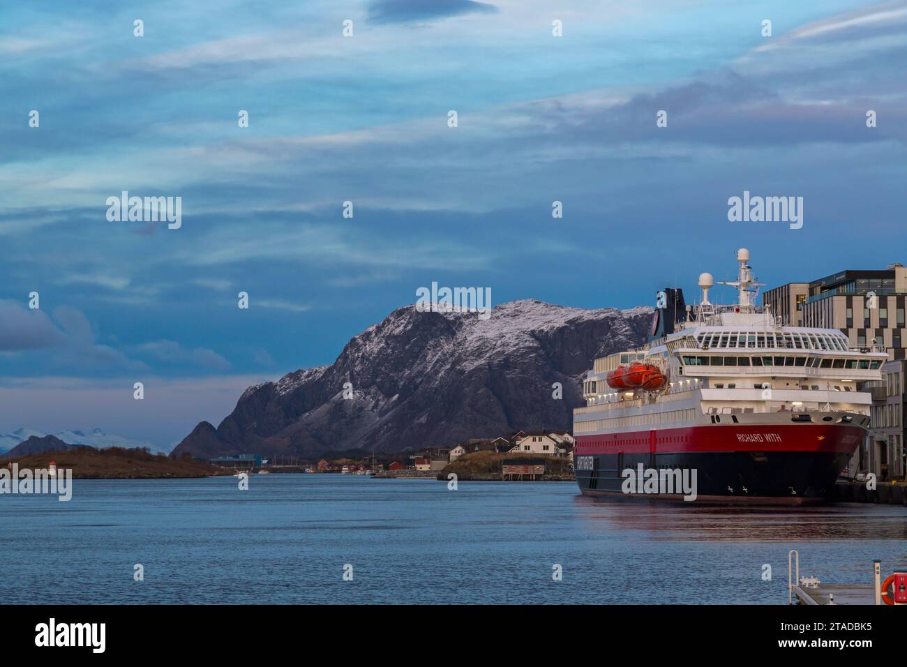 Hurtigruten MS Richard With cruiseship cruise ship berthed moored at Bronnoysund, Norway, Scandinavia, Europe in October Stock Photo