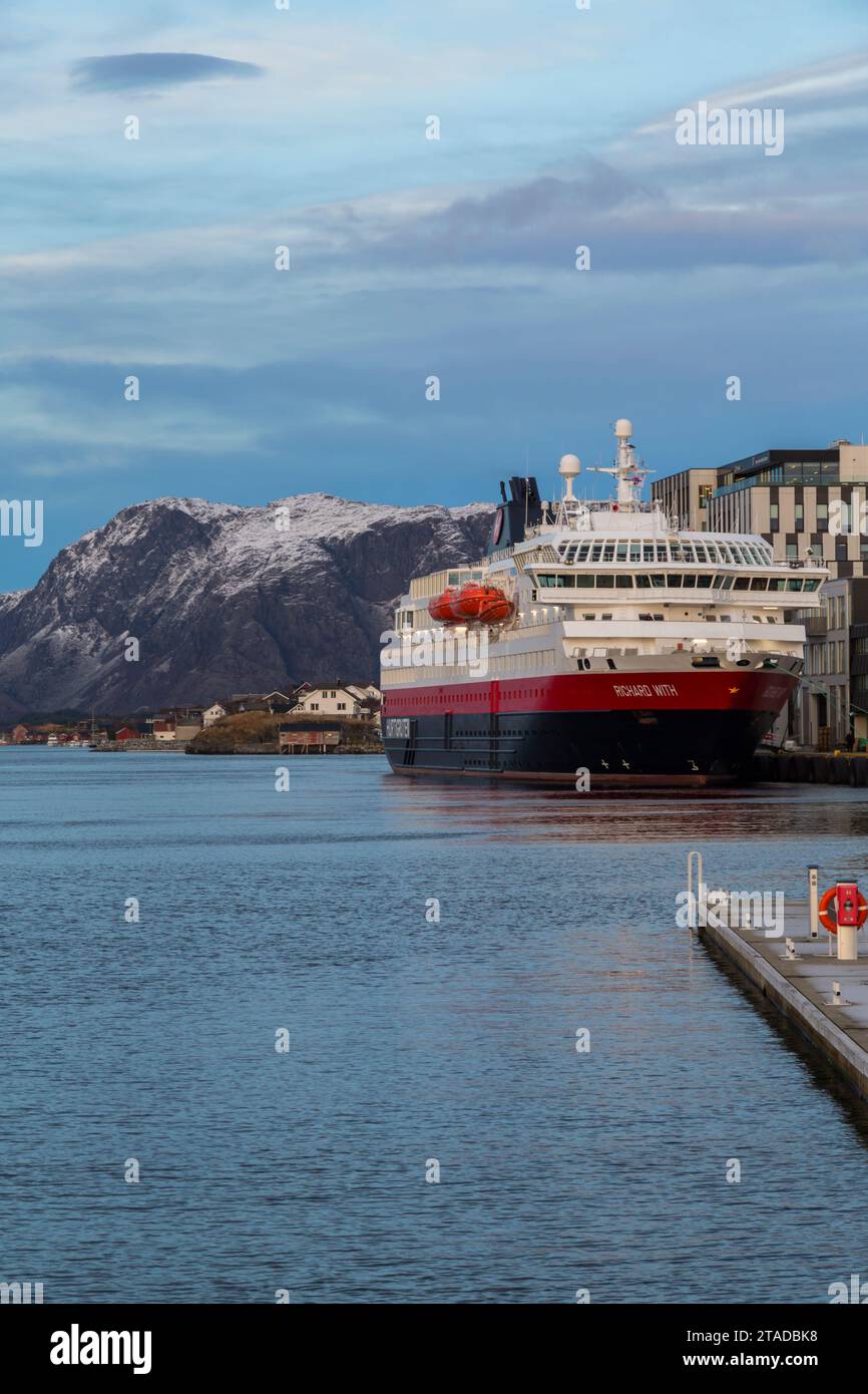 Hurtigruten MS Richard With cruiseship cruise ship berthed moored at Bronnoysund, Norway, Scandinavia, Europe in October Stock Photo