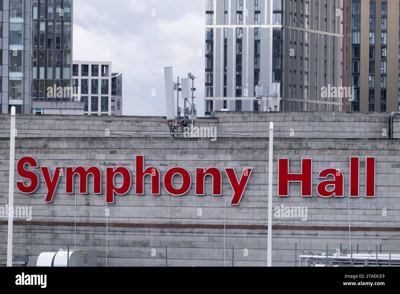 Symphony Hall sign on 9th November 2023 in Birmingham, United Kingdom. Symphony Hall is a 2,262 seat concert venue and home to the City of Birmingham Symphony Orchestra and hosts around 270 events a year. Stock Photo