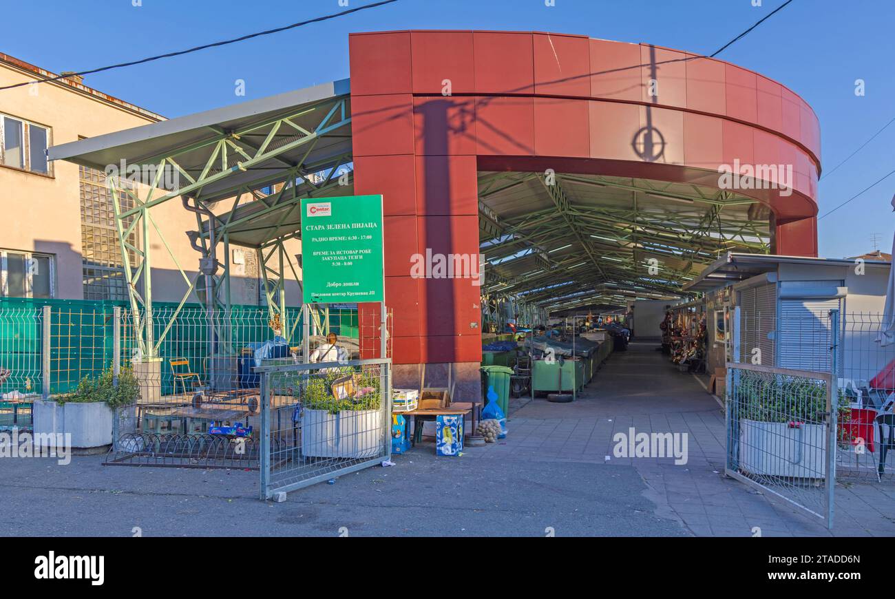 Krusevac, Serbia - October 12, 2023: Old Green Market at Despot Stefan Square in City Centre at Sunny Autumn Afternoon. Stock Photo