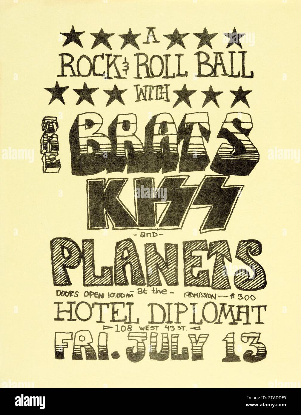 Concert flyer - KISS - Early Handbill Opening for The Brats in New York City 1973. Stock Photo