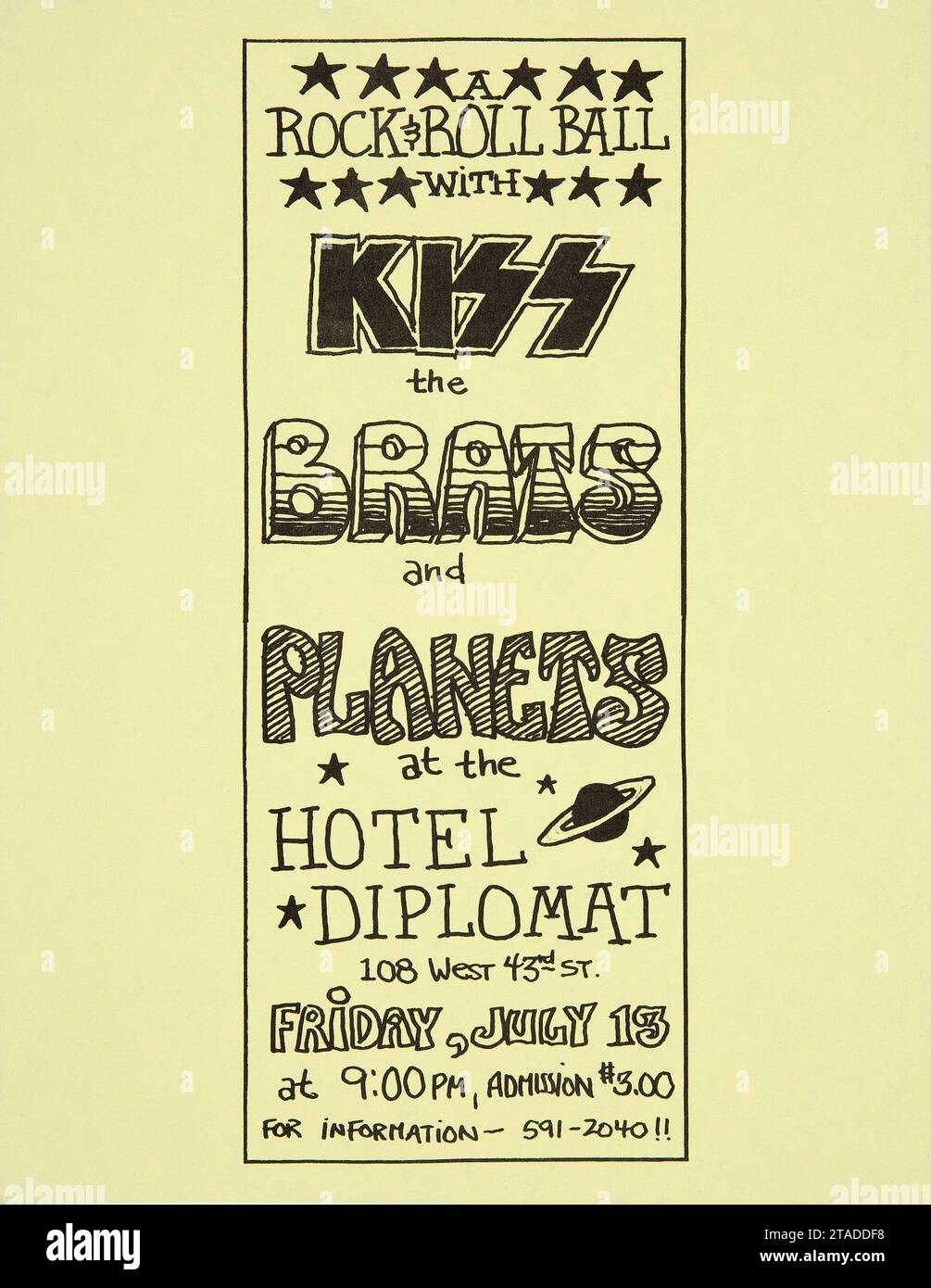 Concert flyer - KISS, Early Handbill Opening for The Brats in New York City 1973 Stock Photo