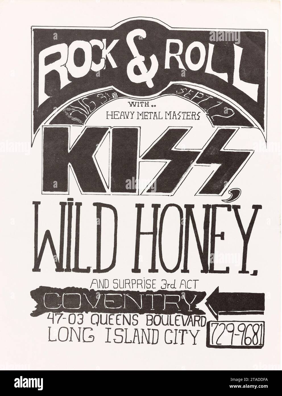 Heavy Metal Masters KISS - Very Early, Pre-First-Album - Vintage Rock Concert Poster - Coventry, Queens Boulevard. Stock Photo