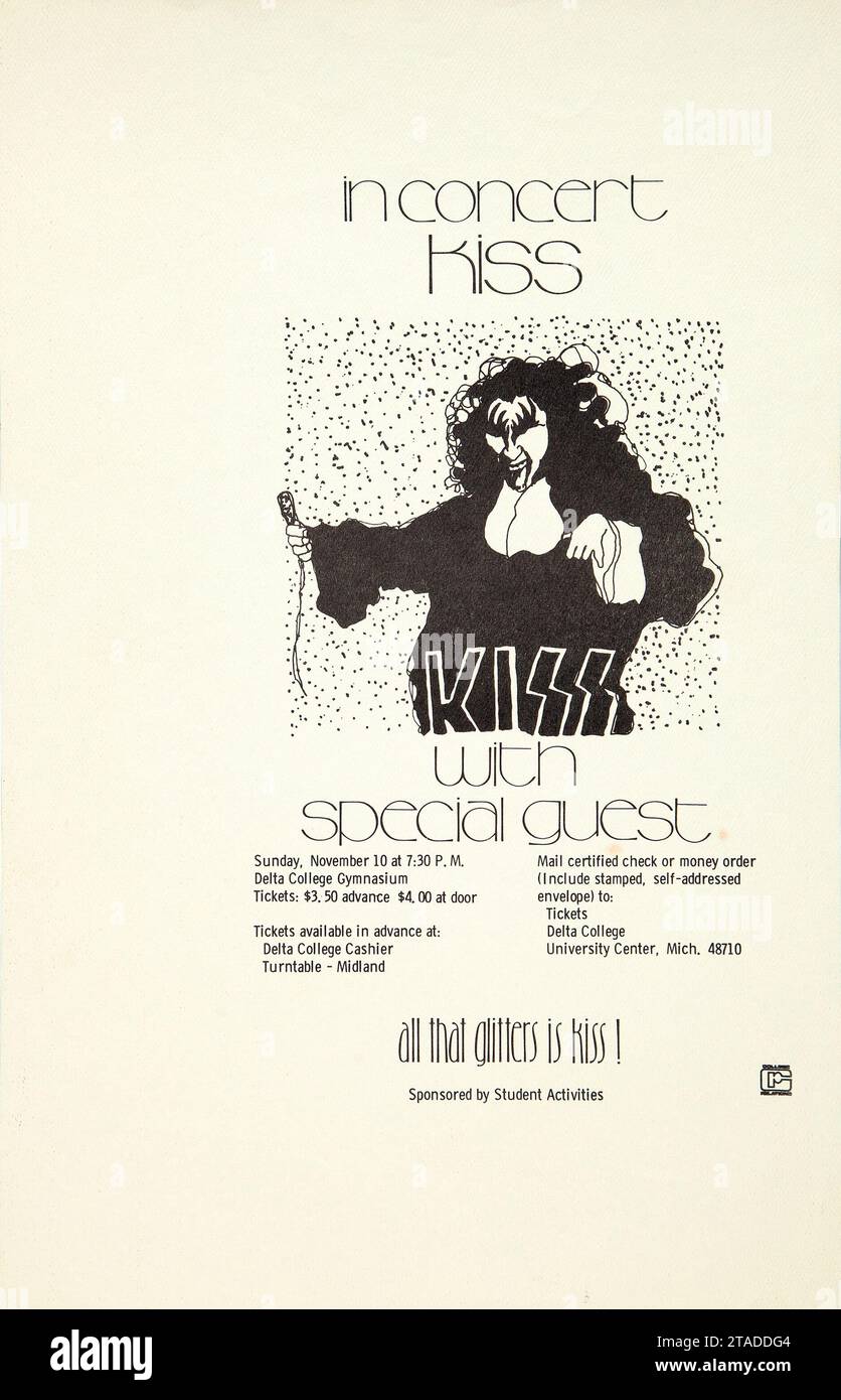 Kiss - University Center, Michigan - Vintage Rock Concert Poster 1974 Stock Photo