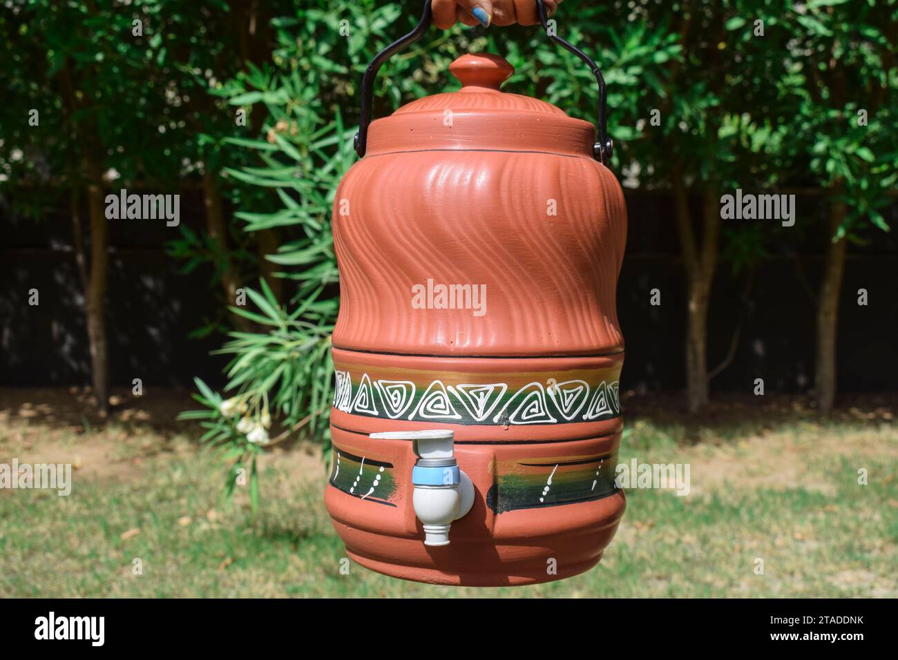 Ecofriendly Earthen clay drinking water pot. Clay water jug pot with