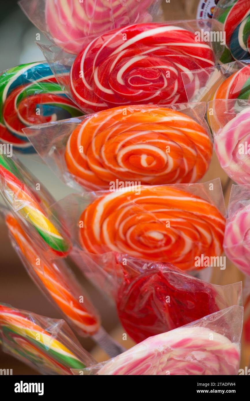 Delicious colorful swirl candy and sweets for kids Stock Photo Alamy