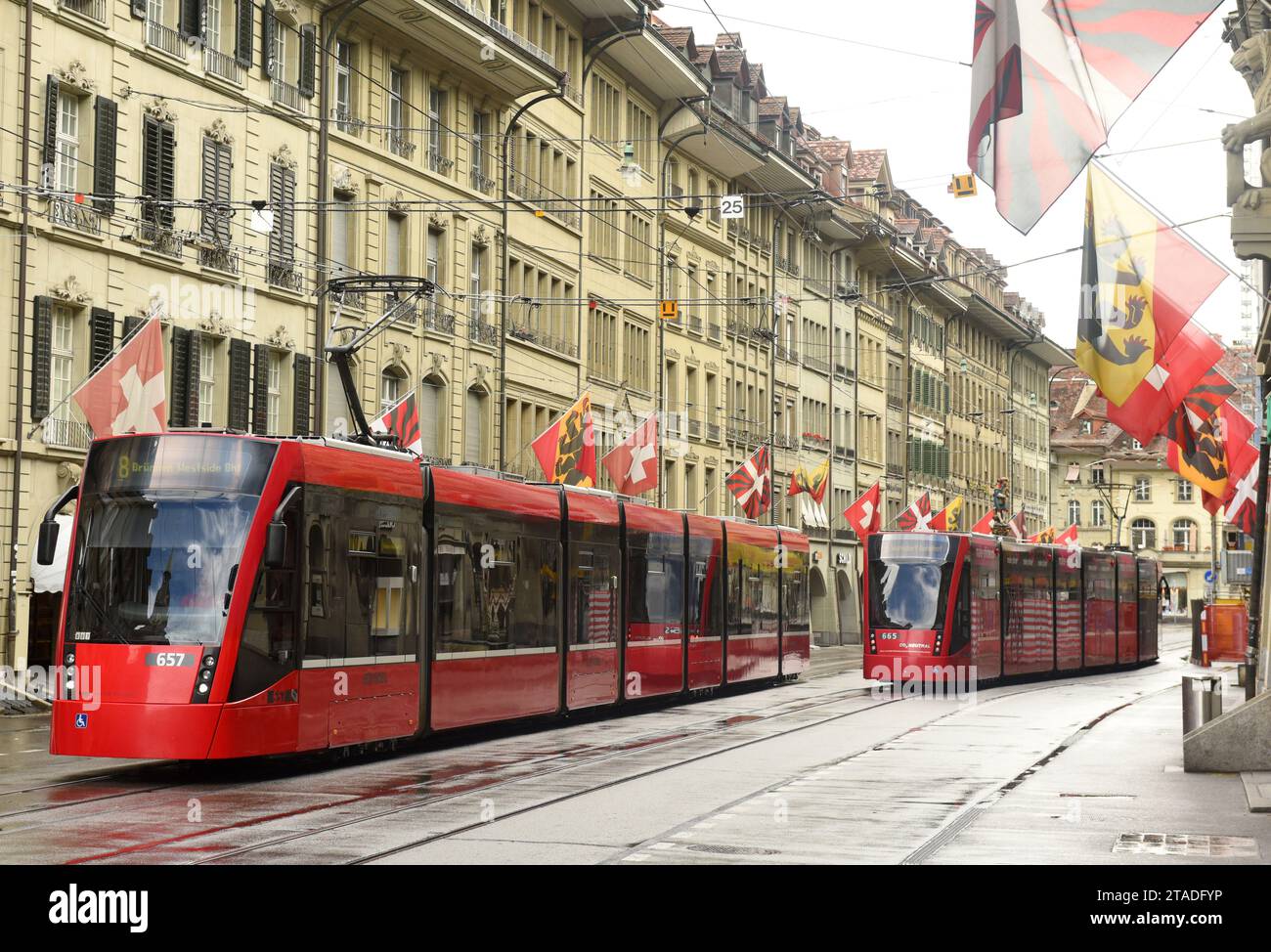 Bern, Switzerland - June 04, 2017: Tram in old city center of Bern. Stock Photo
