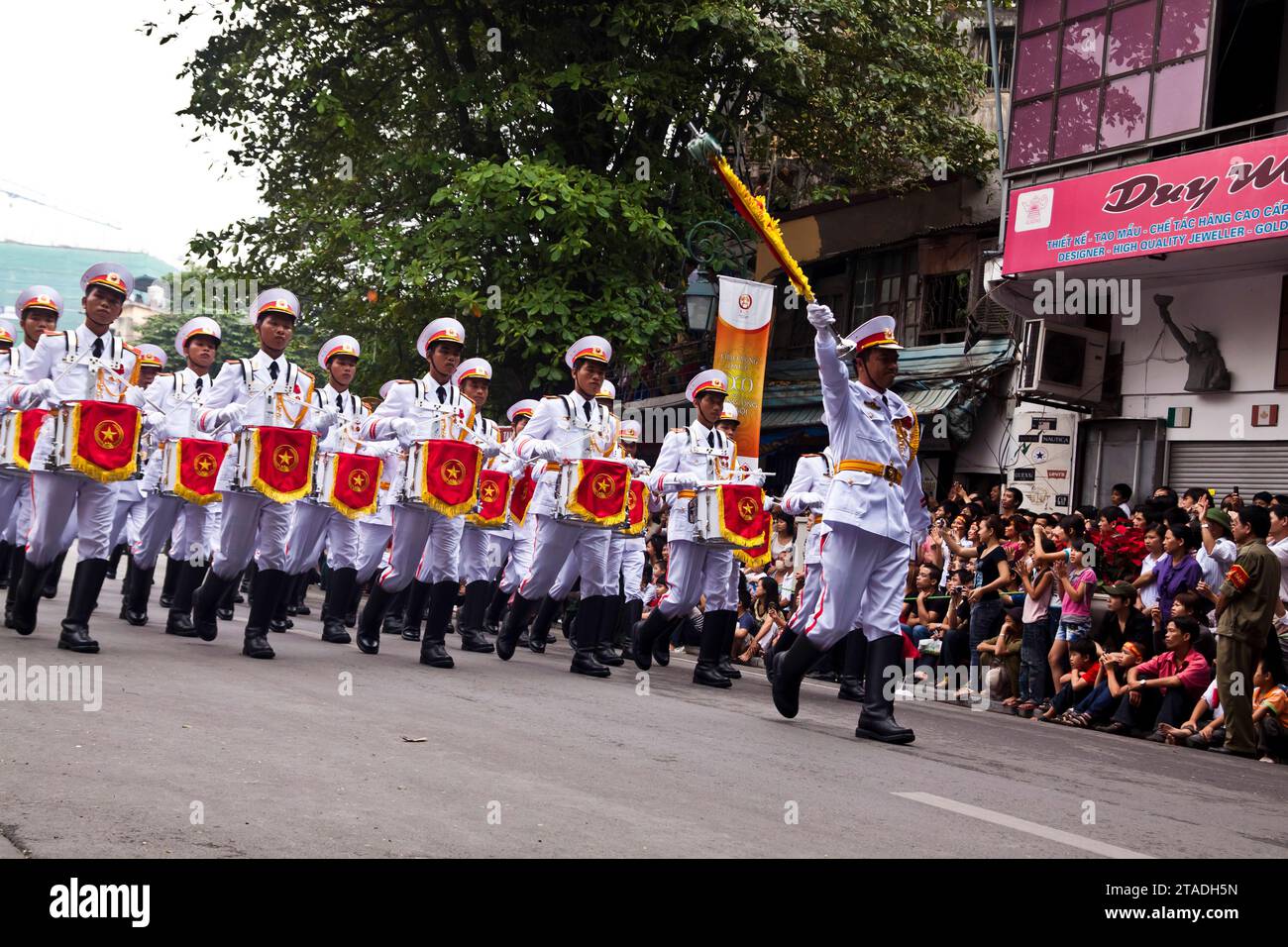 Military parades during Hanoi's 1000 Year Annniversary celebrations in Hanoi, Vietnam. Stock Photo