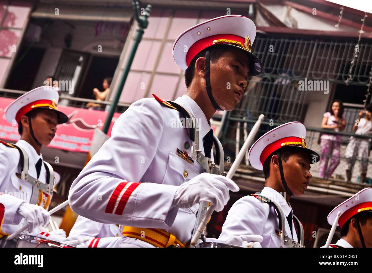 Military parades during Hanoi's 1000 Year Annniversary celebrations in Hanoi, Vietnam. Stock Photo