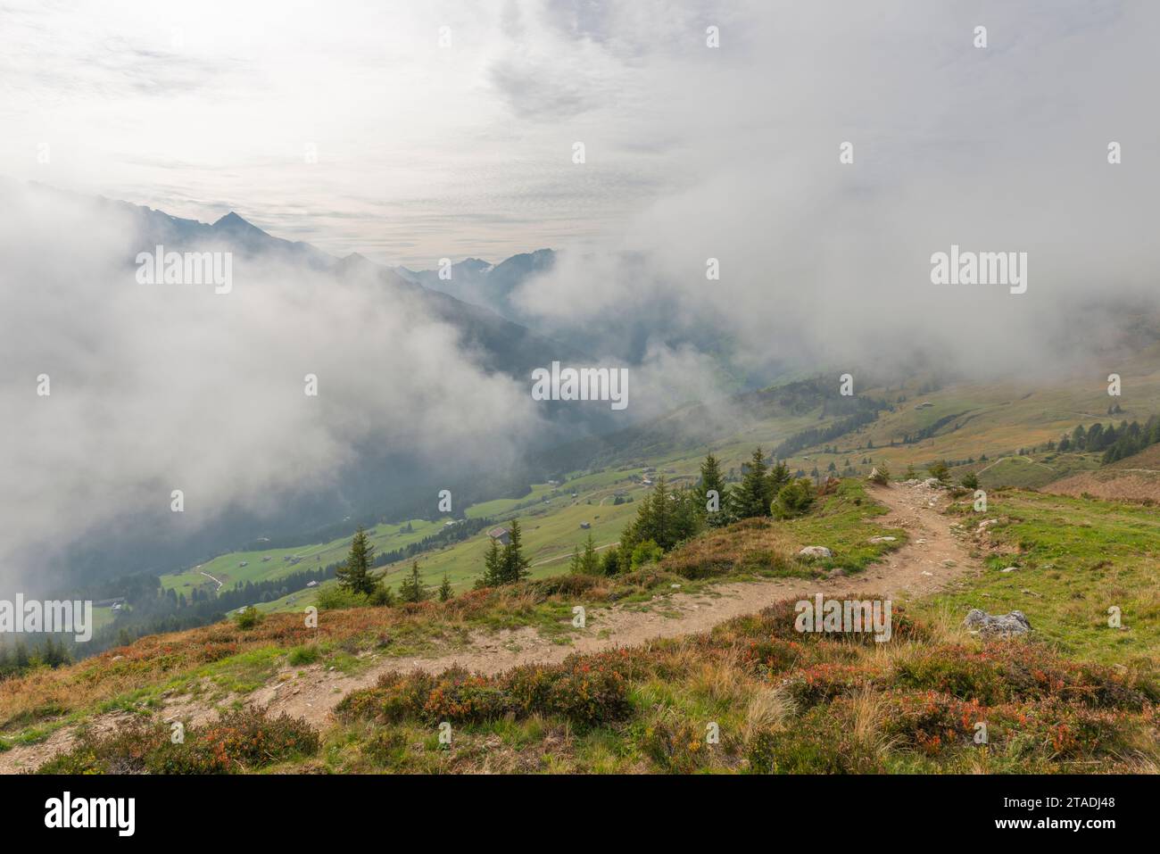Clouds coming up from the Zillertal Valley, Penkenjoch (2095m),  Finkenberg,community Zillertal Alps, Tyrol, Austria Stock Photo