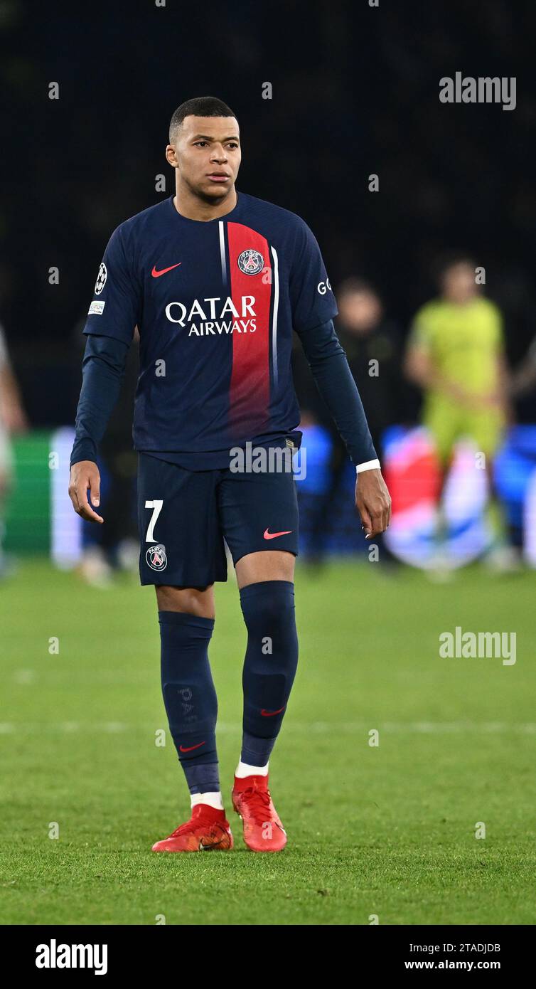 PARIS, FRANCE - NOVEMBER 28: Kylian Mbappe of PSG during the UEFA Champions League match between Paris Saint-Germain and Newcastle United FC at Parc d Stock Photo