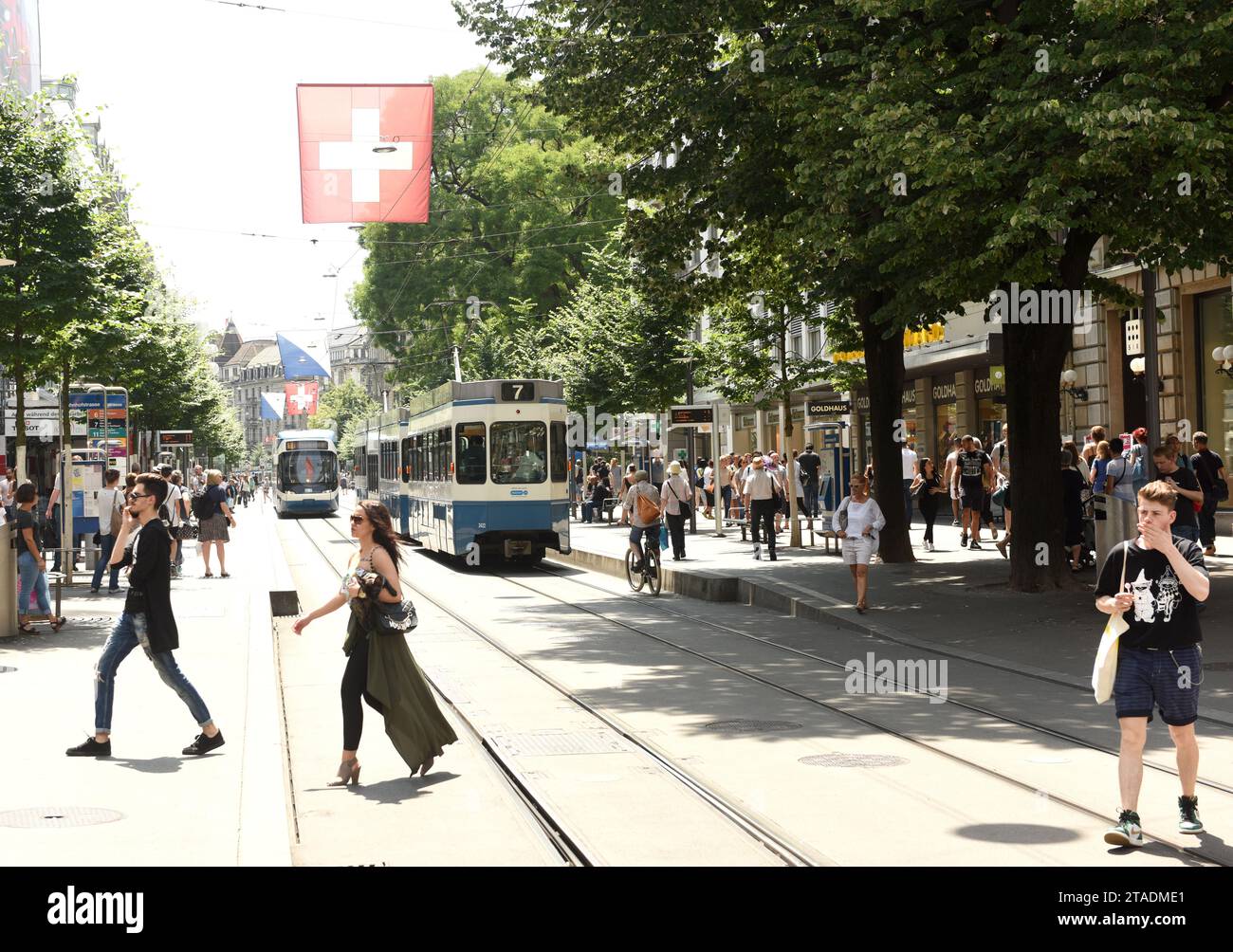 Zurich, Switzerland - June 03, 2017: People on the street in Zurich. Daily life in Zurich. Stock Photo