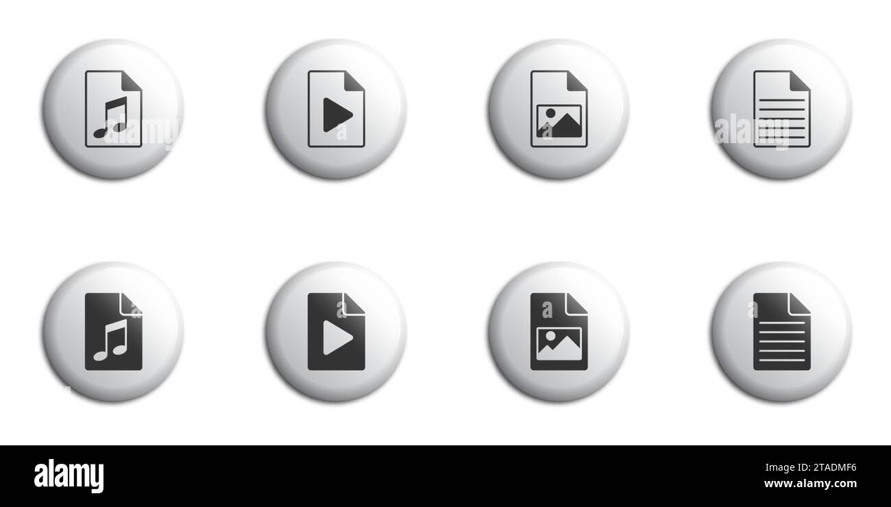 Set of icons of different types of files. Such as multimedia, text