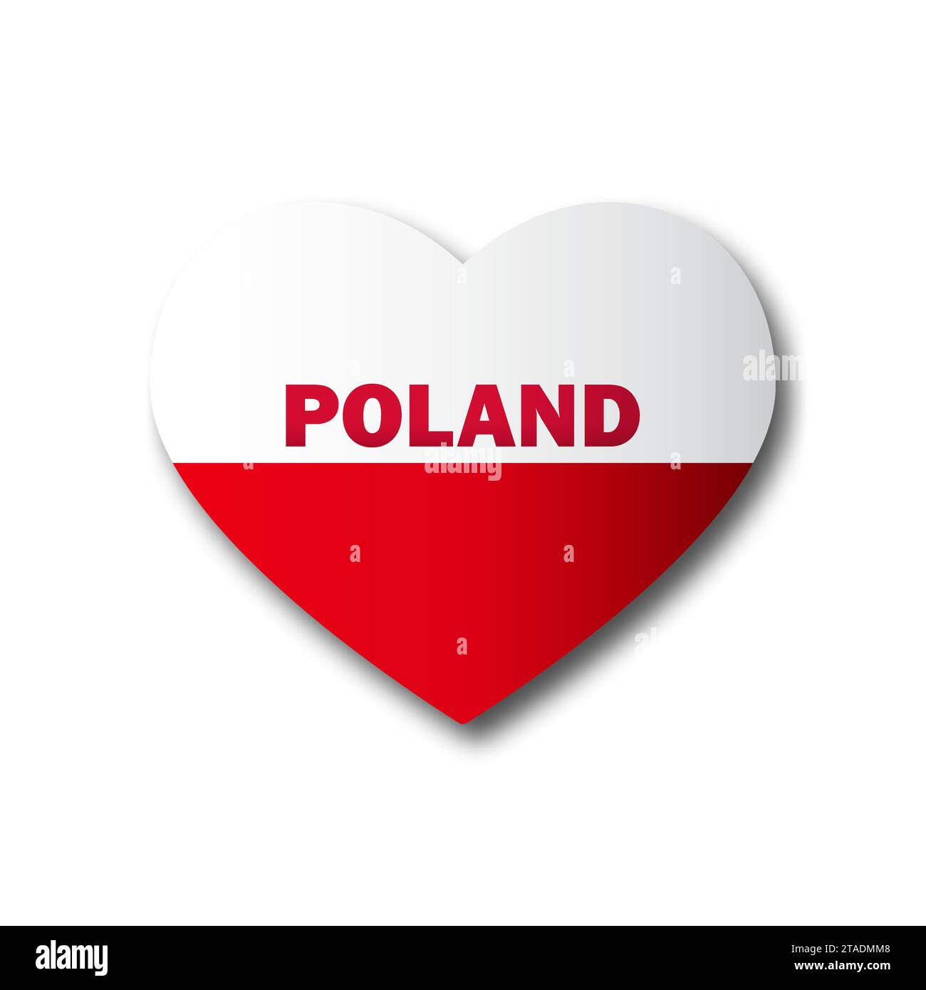 Poland heart shaped flag with lettering and shadow. Polish icon. Flat