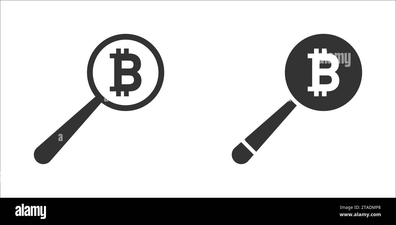 Bitcoin under magnifying glass. Bitcoin exploration concept. Vector illustration Stock Vector