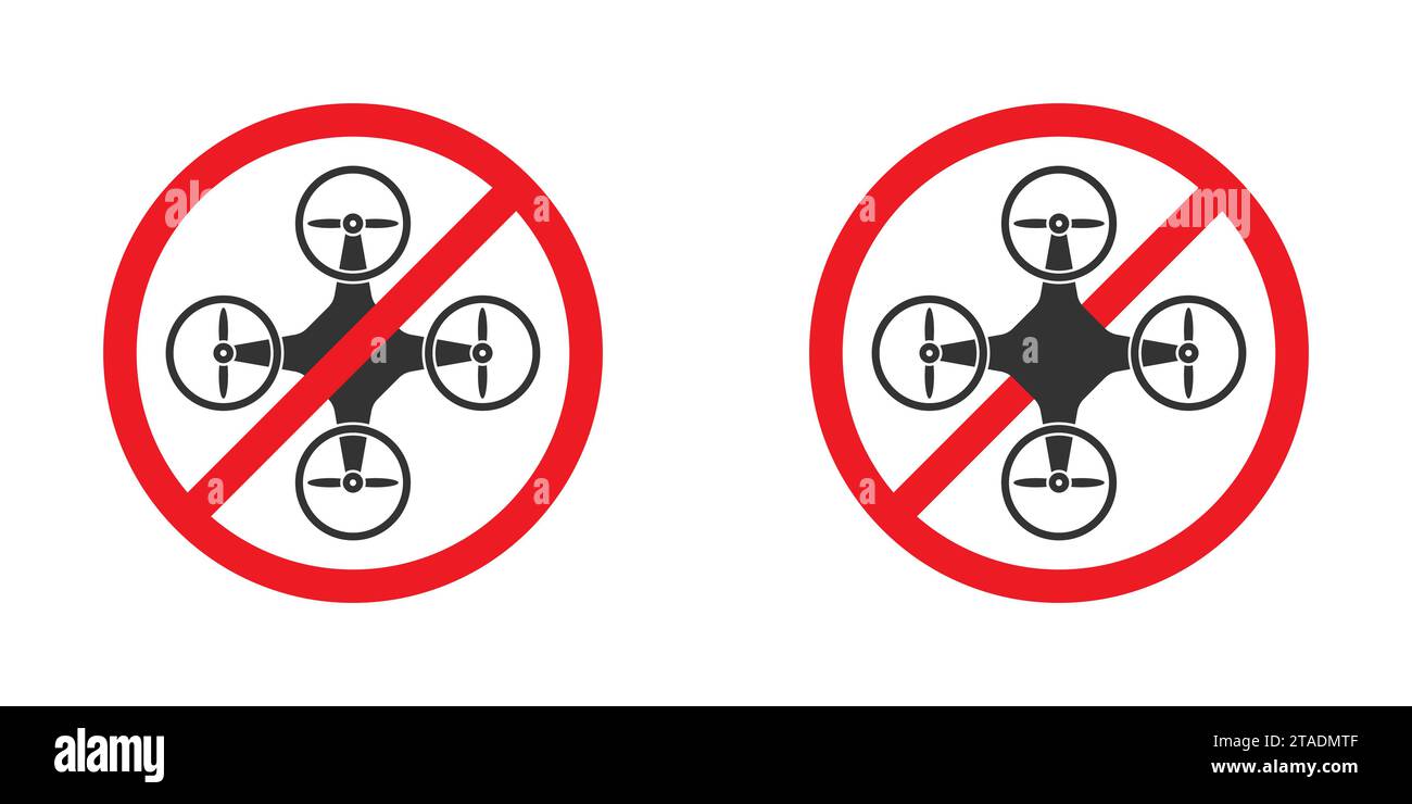 Quadrocopter forbidden icon. No drones zone sign. Copter launch forbidden symbol. Flat vector illustration. Stock Vector